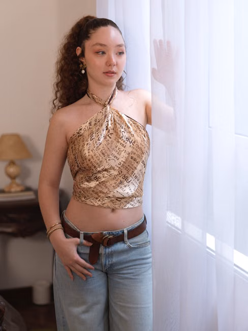 Cropped Bege Estampado